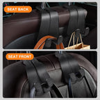 CoBak Extra Wide Car Seat Back Hooks, Premium Stitched Leather Headrest Hangers with Wide Slot Structure, Universal for Any-Width Purses, Handbags, Bags (2 Pack), Carbon Fiber Black