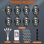 Wireless LED Strobe Lights with Remote Control, 8 Colors USB Charing Waterproof Anti-Collision Flashing Emergency Warning Lights for Car Motorcycle Drone Aircraft Bike 8PCS