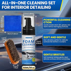 Car Interior Cleaner Kit – All-Purpose Foam Cleaner for Leather, Fabric, Vinyl, Plastic, Carpet & Upholstery | Deep Stain Remover | Includes Brush & Microfiber Towel – 5oz/150ml
