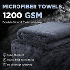 2-Pack 1200GSM Microfiber Car Drying Towels, Extra Large Twisted-Loop Absorbent Drying Towel for Cars and Trucks, Without Streaks, Scratches, or Water Spots (35"x 24")