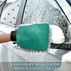 Qilmy Lake Green Microfiber Chenille Car Wash Sponge Scratch Free Car Wash Mitt Absorbent Mitt Sponge for Trucks SUVs Car Washing Home Cleaning, Large