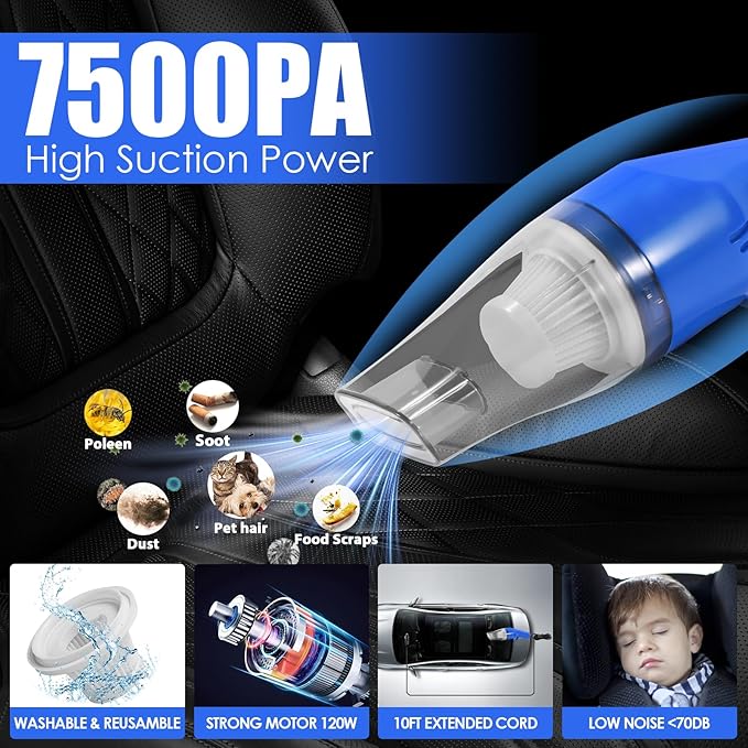 Viewsun 18PCS Car Cleaning Kit, Car Interior Detailing Kit with Blue High Power Handheld Vacuum, Detailing Brush Set, Windshield Cleaner, Cleaning Gel, Complete Auto Accessories for Men, Women