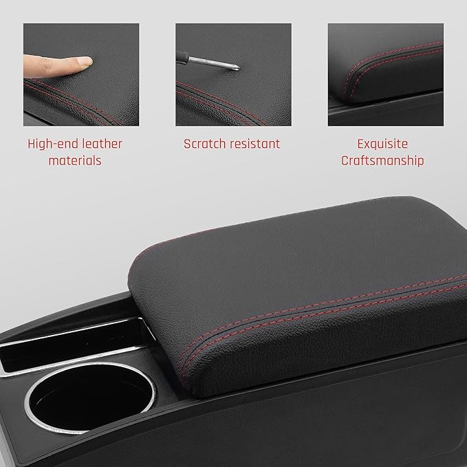 YJYWZH Car Armrest Box for Nissan Kicks Accessories 2016-2021 Center Console Storage Organizer Double Layer Space with Cup Holder Mobile Phone Holder (Red Thread)