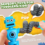 Robot Sensory Travel Roadtrip Toys 4Pcs for Toddlers Kid Boy Year Old Ages 3 4 5 6 7 8 9,Airplane Activities Suction Autism Pop Tube Fidget Toys Autistic Stocking Easter Basket Stuffer Valentine Gift