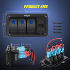 Nilight 3 Gang Rocker Switch Panel with 4.8 Amp Dual USB Charger Voltmeter Waterproof 12V 24V DC Rocker Switch with Night Glow Stickers for Cars Trucks Boats RVs, 2 Years Warranty,Blue