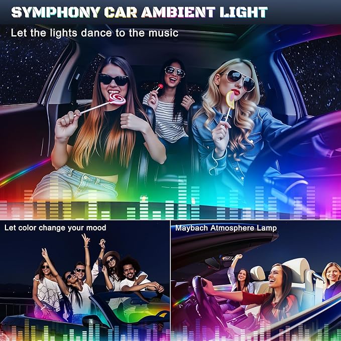 Dreamcolor Acrylic Interior Car LED Strip Light with USB/Type C/4-Port Cigarette Lighter, RGB 10 in 1 with 179.2 inches 650 LEDs Ambient Lighting Kits, Sound Active Function Neon Led Strips for Car