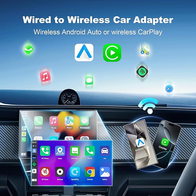2-in-1 Wireless CarPlay & Android Auto Adapter, Mini USB Design for Cars with Built-in Wired Apple CarPlay 2025 Upgrade Plug & Play CarPlay Dongle Converts Wired CarPlay to Wireless, Fast Auto-Connect