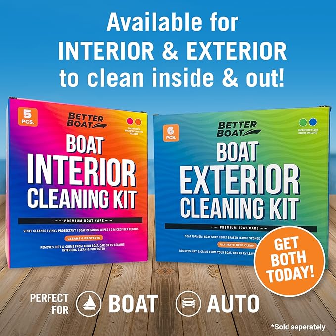 Boat Interior Cleaning Kit, Marine Vinyl Protectant and Cleaner, Wipes, Microfiber Cloths, for Boat Seats, Pontoon Accessories, Jet Ski, Car, and RV Care Supplies
