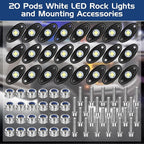 Treela 16 Pods LED Rock Lights White for Truck ATV UTV SUV Motorcycle Car Boat Pure Ambient Underglow Lights Waterproof Underbody Glow Neon Trail Rig Lamp