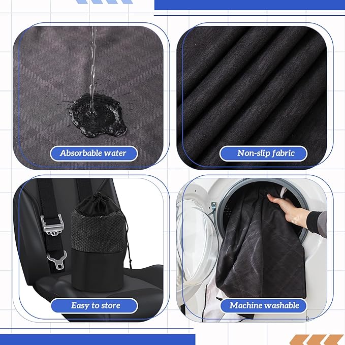 Hahafelt 2 Pack Car Seat Towel Covers with Storage Bag, 63 x 32 Inch Universal Non Slip Waterproof Sweat Protector for Car Truck, Gym Swimming Running, Machine Washable (Black Plaid)