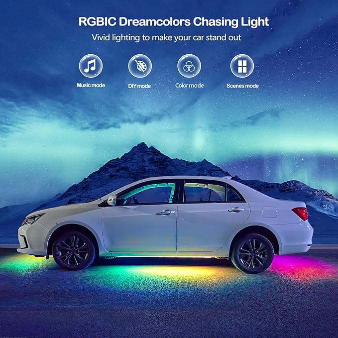 Yielinth Underglow Led Lights for Cars, 6 pcs RGB-IC Smart LED Lights with Dream Color Chasing and 16 Million Colors with App and Remote Control, Waterproof Underglow Kit for Cars, SUVs, Trucks