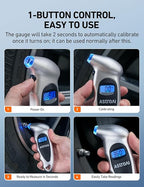 AstroAI Digital Tire Pressure Gauge 0-150PSI Calibrated to ANSI B40.7 +/-1PSI, Accurate in 0.1 Increments, Tire Repair Tools 4 Pressure Measurements for Car Truck with Backlight LCD, Silver