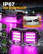 Auxbeam 8-Pod RGB LED Rock Lights w/Brake Mode 217°Dual-Side Lighting Underglow Kit w/Bluetooth APP & Remote Control Music Voice Sync Waterproof Wheel Well Lights for Trucks Offroad RV 1 Year Warranty