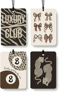 Coquette Leopard Bow Cologne Car Air Freshener 4 Pcs, Trendy Girly Lucky 8 Ball Cheetah Print Hanging Air Freshener for Cars Bathroom Dorm Books Decor, Cute Accessories Gifts for Women Girls