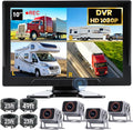 4-Wired Backup Camera System, 10" HD 1080P DVR Quad Split IPS Monitor with 4 Side & Rear View Cameras, Vibration-Proof IP69K Waterproof Night Vision for Truck/RV/Tractor/Bus/Trailer/Heavy Equipment