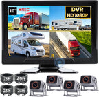 4-Wired Backup Camera System, 10" HD 1080P DVR Quad Split IPS Monitor with 4 Side & Rear View Cameras, Vibration-Proof IP69K Waterproof Night Vision for Truck/RV/Tractor/Bus/Trailer/Heavy Equipment