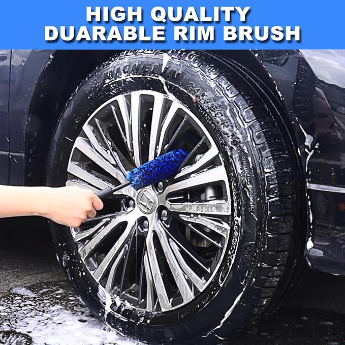NIKCOSMK 10Pcs Wheel Brush Kit for Cleaning Wheel and Tire, Wheel and Rim Brush, Car Detailing Brushes, Tire Brush, Bendable & Durable Car Wheel Rim Cleaner Brush Set,Car Cleaning Brush Supplies Kit