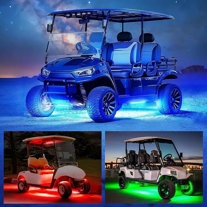 4PCS Golf Cart Underglow LED Light Strip Dream Color Neon Accent Lighting Kit APP/Remote Control Sound Active Music Sync Waterproof 12V-65V Input Compatible with EZGO Yamaha Club Car