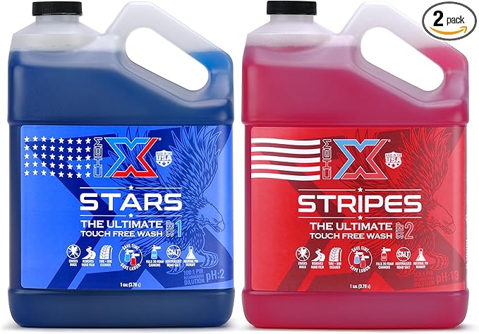 Chem-X Stars + Stripes: The Ultimate Touch Free Vehicle Wash, Removes Road Film, Grime and Oxidation, No Contact Wash for Trucks Fleets Equipment and Cars - 1g each
