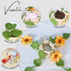 ROFIGL Handmade Crochet Hanging Car Air Freshener - Sunny Sunflower Design, 12ml Refillable Thick Glass Bottle, Car Diffuser for Rearview Mirror, Home & Office Cheerful Decor