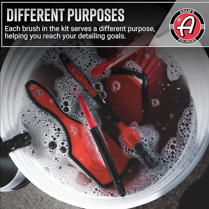 Adam's Wheel & Tire Brush Combo (2-Item) - Includes Wheel Brush & Tire Brush for Cleaning Rubber, Plastic, Chrome, Metal, Aluminum, Rim & Spoke Surfaces