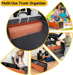 Car Trunk Organizer, Collapsible Sturdy Trunk Storage Container with Lid and Handle Large Leather Car Trunk Storage (Orange, 39.7 x 11.4 x 12.2in)