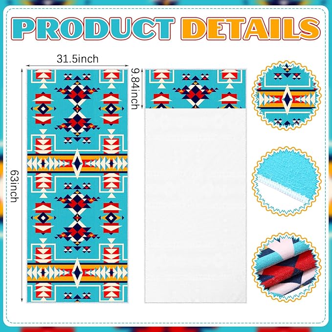 Hahafelt 2 Pack Car Seat Towel Covers Athletic Running Towel Performance Microfiber Post Workout Sweat Washable Cover Non Slip for Seat Outdoor Sport (Navajo Tribal)