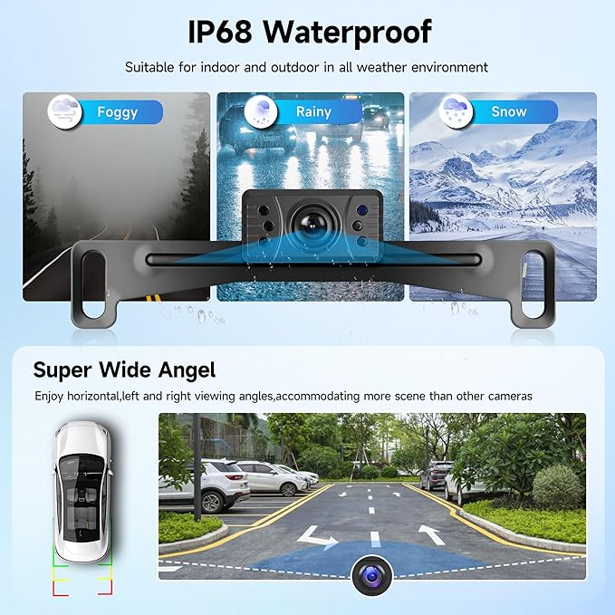 Rimoody 4.3'' HD IPS Screen Wireless Backup Camera, Digital Stable Signal, DIY Guide Lines, IP68 Waterproof, Night Vision, Wide Angle, Rear View Camera for Car/Truck/Pickup/SUV/Van/RV - Plug and Play