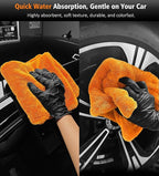YeewayVeh 3 Pack Car Drying Towel, 24" x 36" Double Twisted Loop Car Drying Towels Extra Large, 16" x 16" Edgeless Microfiber Drying Towel and Absorbent Waffle Weave Towels for Cars Truck SUV, Orange