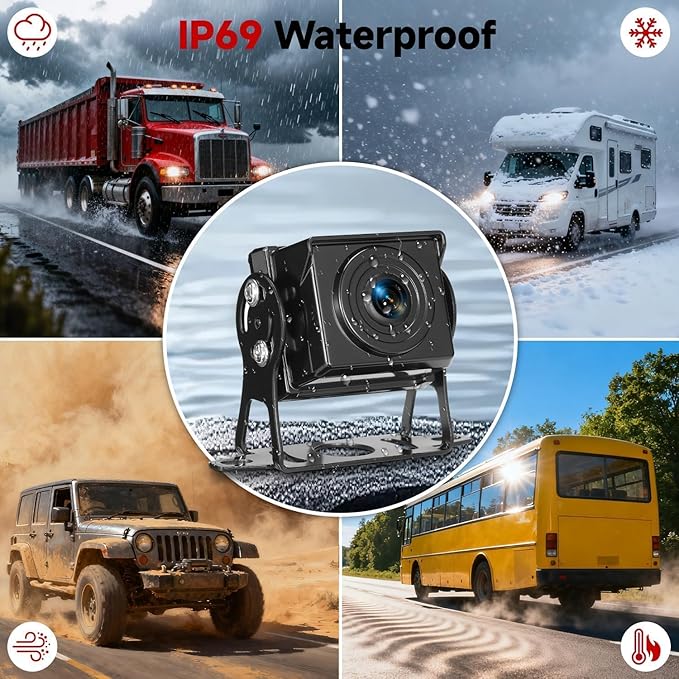 RV Backup Camera System - 10.1 Inch 4K Touchable 4 CH Monitor, 1080P IP69 Waterproof Wired Camera, DVR Loop Recording Bluetooth for Semi Truck Trailer Camper Pickup Bus