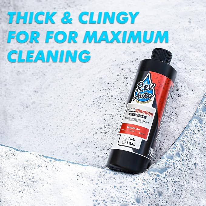 Rev Auto Wrap Shampoo – pH Balance High Foaming Soap For All Vinyl Wrap Finishes | Wrapped Vehicle Maintenance Soap | pH Neutral Wrap Car Wash Soap (1 Gallon)