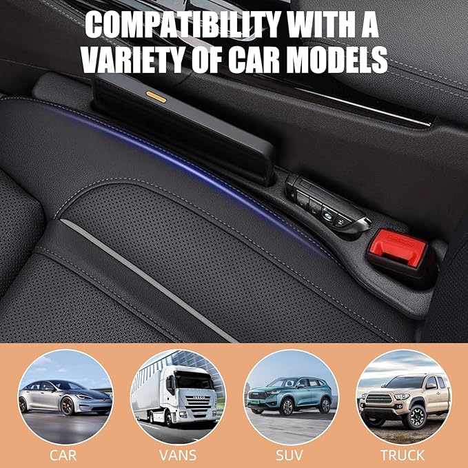 Car Seat Gap Filler Set of 2, Premium Interior Car Accessories, Multifunctional Car Storage Solution with Non-Slip Design, Fits Most Vehicles (Brown)