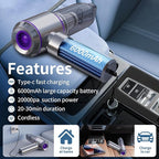 NWDEY Car Vacuum Cleaner High Power 20000Pa – Cordless Handheld Mini Vacuum & Air Duster for Car & Desk, Home, Office & Camping, Ideal Gift for Men & Women, 6000mAh Battery
