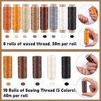 Morfen Upholstery Repair Kit, 71 Pcs Leather Sewing Kit, Leather Stitching Kit with Upholstery Thread, 3 Sewing Awl, Hand Sewing Stitching Needles, for Carseat Sofa Craft DIY
