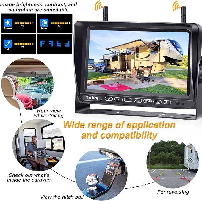 RV Backup Camera Wireless Plug and Play: Pre-Wired for Furrion System Recording Wide View Rear View Camera Clear Night Vision HD 1080P 7'' Touch Key Monitor for Trailer Camper Motorhome Yakry Y27-N