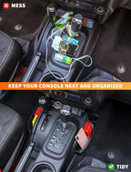 Savadicar GT-3 JK Shifter Storage Box, Gear Shift Console Side Tray Organizer for 2011-2018 Jeep Wrangler JK JKU, Interior Accessories, Reserved USB Charger Extender Slot, Black