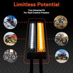 TRUE MODS 2pc 5" LED Motorcycle Front Fork Switchback Cold White DRL Running & Amber Turn Signal Light Strip Kit [Waterproof] [Blinker] Flexible Self Adhesive Universal Surface Mount for UTV ATV Bike