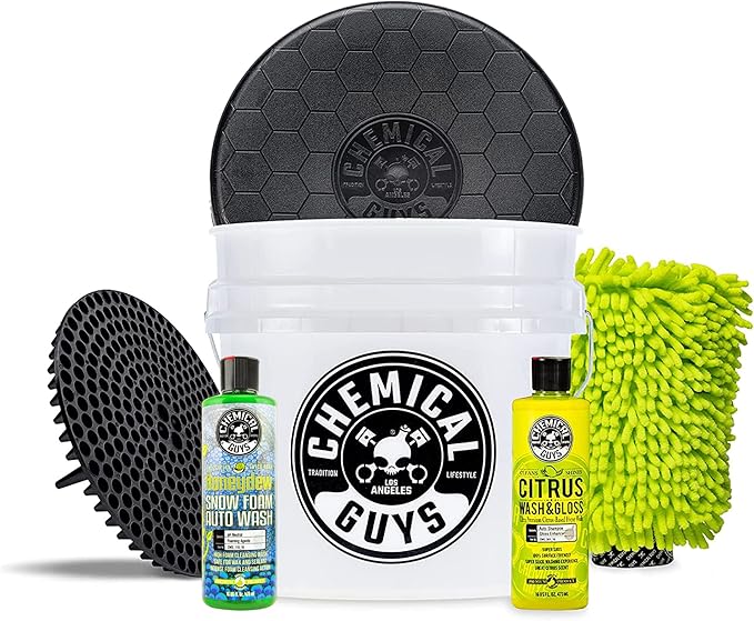 Chemical Guys CWS_110_16BK Car Wash Detailing Bucket, Mitt & Accessories Bundle (6 Items) Featuring Honeydew Snow Foam Car Wash Soap, 16 oz - Works on Cars, Trucks, SUVs, RVs & More