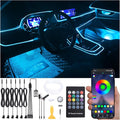 Car Atmosphere Light Kit 8m Fiber Optic RGB Multicolor Sound Active Music Sync Memory Function RF Remote Controller + Bluetooth APP Control 64 Colors USB Car Interior Ambient Lighting Kit 12V
