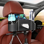 4-in-1 Back Seat Car Organizer – Premium Nappa Leather Storage Caddy with Cup Holder, Tissue Dispenser & Phone Pocket for Kids & Travel | Universal Fit for SUVs, Vans & Cars (Black)