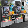 Plzpik Car Backseat Organizer with Tablet Holder,11 Storage Pockets with Foldable Food Tray, Protector Kick Mats for Kids, Travel Accessories Organizer (Gray, 2Pack with Food Tray)