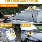 54" Car Wash Brush with Long Handle and 12" Soft Bristle Brush Head, Water Flow-Thru Car Washing Brush with Hose Attachment for Cleaning Car, RV, Truck, Boat, Camper, House Siding and More