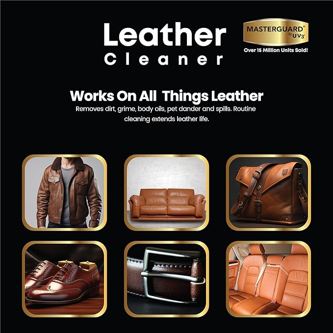 MASTERGUARD Leather Cleaner – Water-Based, Non-Toxic Spray for Furniture, Car Seats, Boots, Jackets & Purses – Cleans & Conditions Genuine & Vegan Leather – Safe for People & Pets