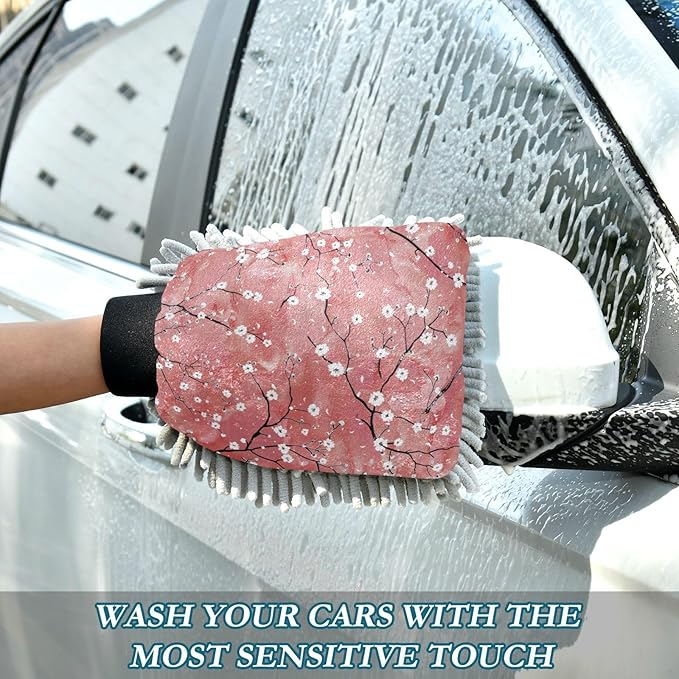 Oil Painting with Retro Pink and FLOWERs Car Wash Mit Scratch-Free Wash Mitten For Cars Car Washing Sponges