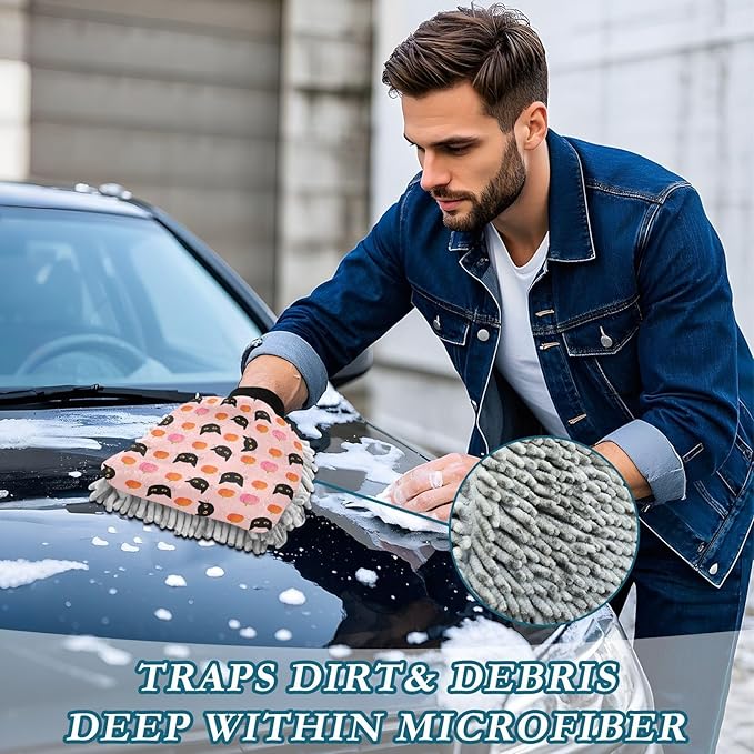 Qilmy Cat Pumpkins Microfiber Chenille Car Wash Sponge Scratch Free Car Wash Mitt Absorbent Mitt Sponge for Trucks SUVs Car Washing Home Cleaning, Large