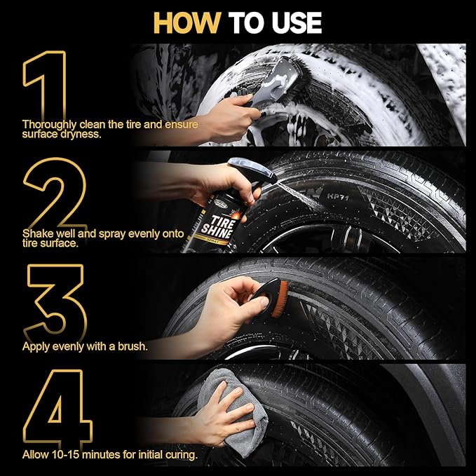 toretark Ceramic Tire Shine Spray — High-Gloss Wet Look Tire Coating with Ultra-Dense Nylon Brush Applicator, UV Protection, Long-Lasting Shine for Car Truck RV Motorcycle16 Fl Oz (2 Pack)