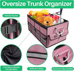 Car Trunk Organizer, Cargo Organizer SUV Trunk Storage Non Slip Bottom Waterproof Collapsible Durable Multi Compartments-(Standard,Pink)
