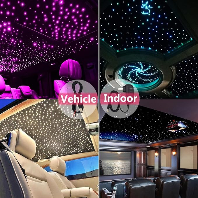 Twinkle Starlight Headliner Kit Sound Activated Star Ceiling Lights Fiber Optic Lights Mini White with Bluetooth APP & Remote Control 300 Pieces 6.5ft/2m Fiber Optical Cable