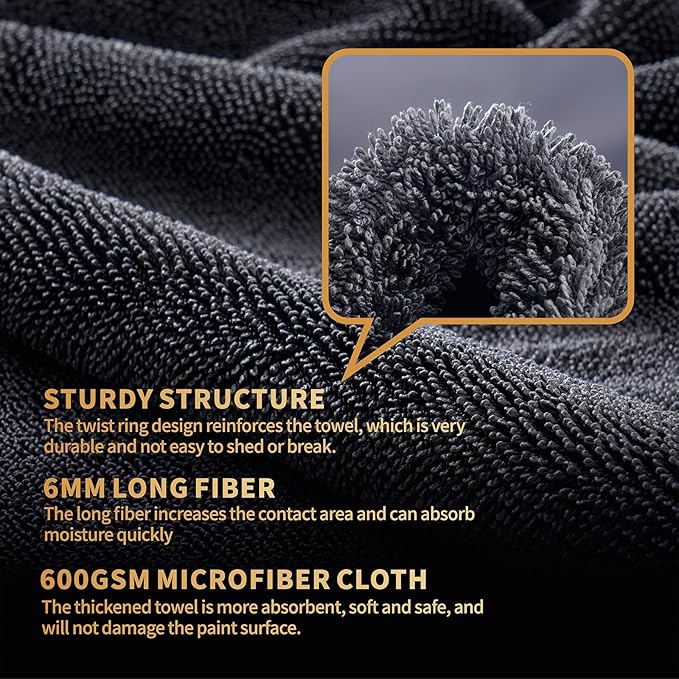 2-Pack Microfiber Car Drying Towel – Extra Large 24” x 36”, Streak-Free, Scratch-Free, and Ultra-Absorbent for Effortless Car Detailing