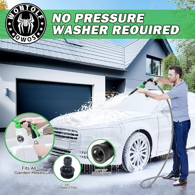 Wontolf Car Wash Foam Gun Foam Cannon Sprayer Kit with Car Wash Soap, Microfiber Car Wash Mitt, Storage Bag - Car Wash Kit - Snow Foam Blaster - Connects to Garden Hose - Car Accessories for Men